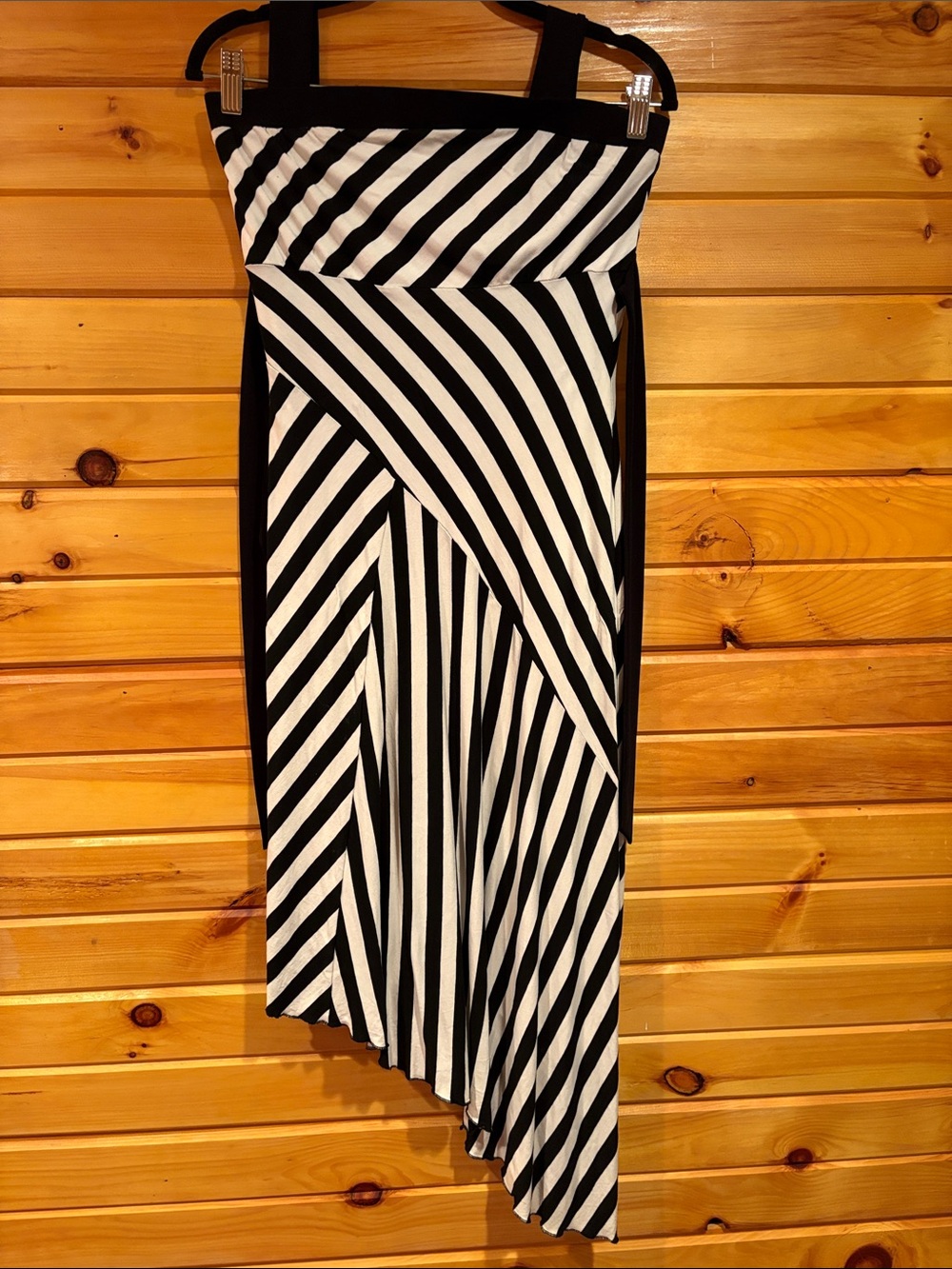 White House Black Market Black and White Asymmetrical Stripe Dress